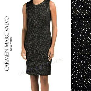 NWT Gorgeous CARMEN MARC VALVO Gold Tone Texture Print Mini Dress